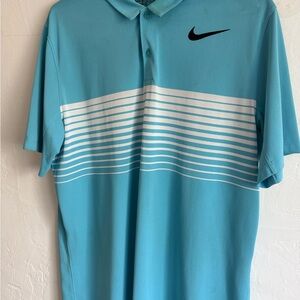 Nike Men's Aqua Polo Shirt with White Stripes